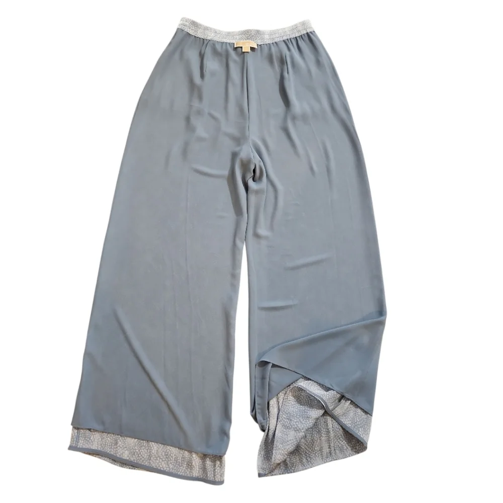 NWT Michael Kors Petal Blue Wide Leg Front Pleat Trousers Crepe Flowy Pants M